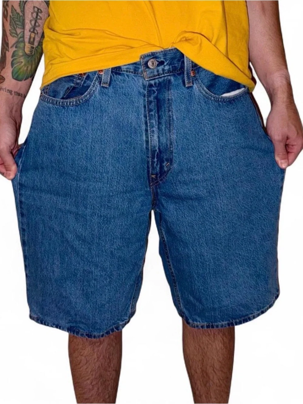 Men’s Levi's 469 mid wash blue baggy denim shorts